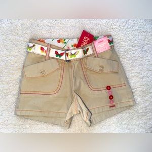 Gymboree Tropical Paradise tan butterfly belt girls shorts size 4 NWT VINTAGE